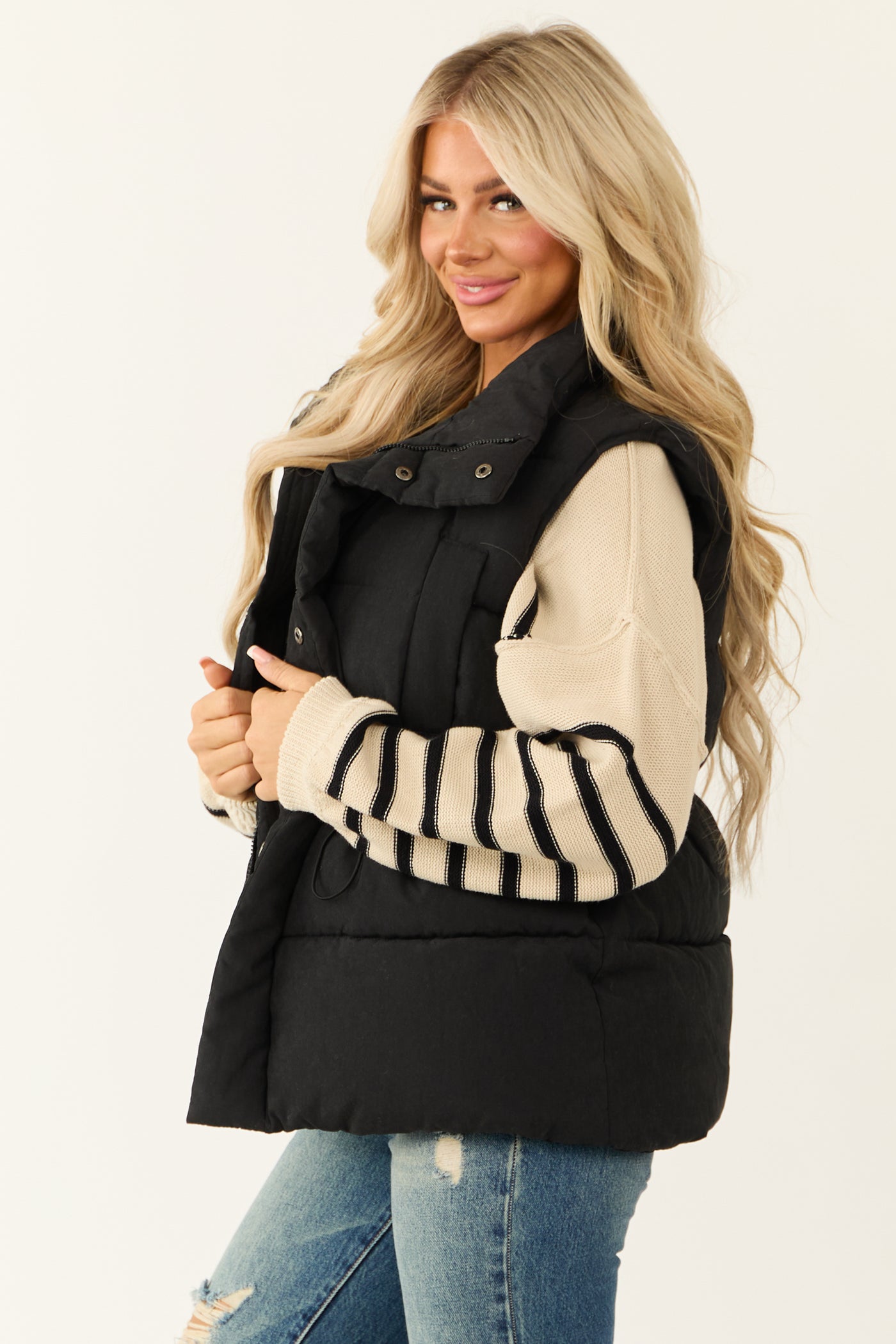 Black Soft Quilted Oversized Puffer Vest