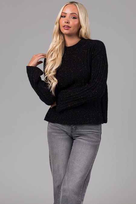 Black Speckled Mock Neck Long Sleeve Sweater