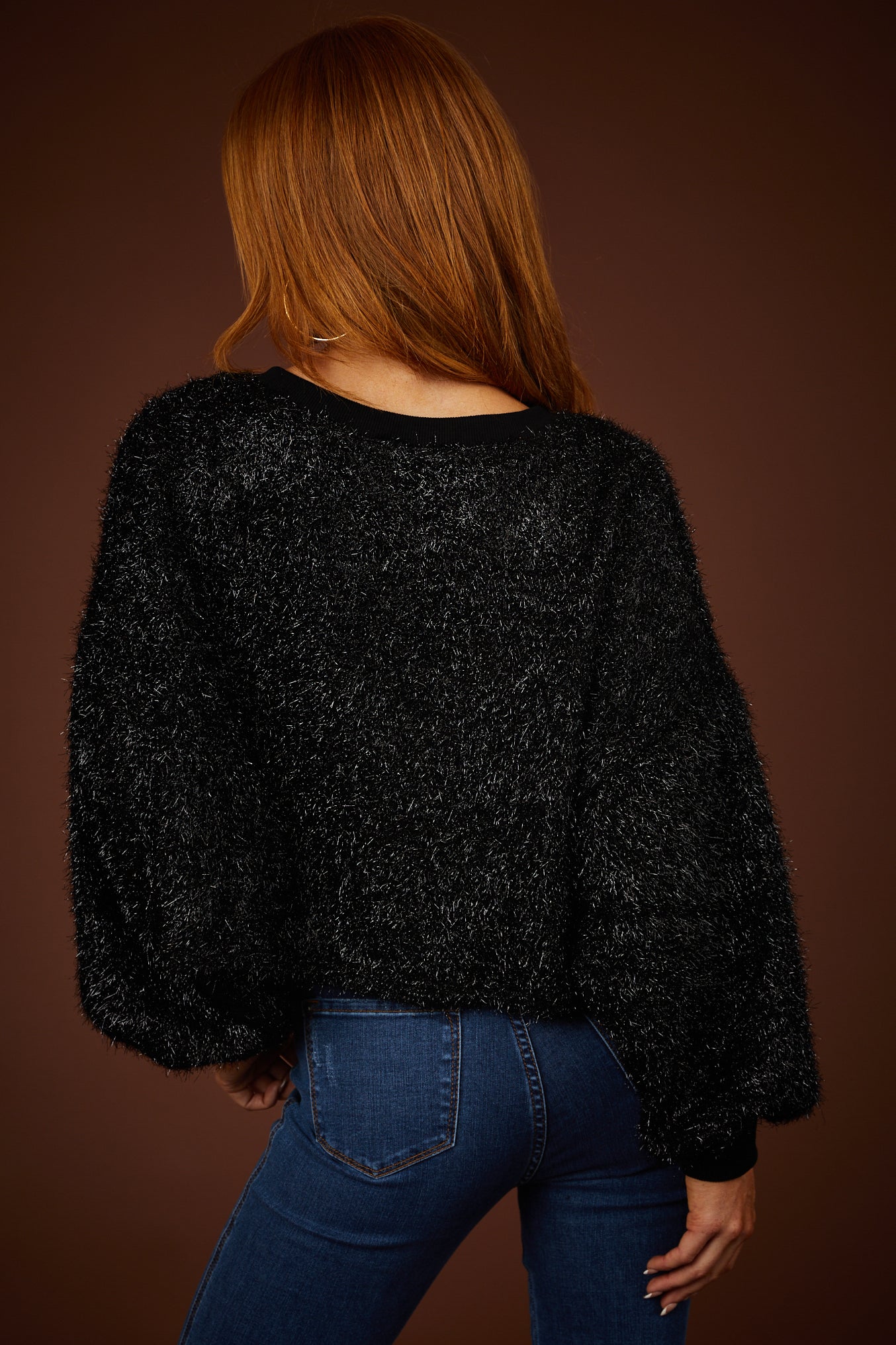 Black 'Spooky' Tencel Knit Graphic Cropped Sweater