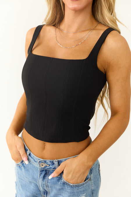 Black Square Neck Bustier Tank Top