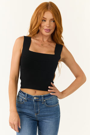 Black Square Neck Thick Knit Tank Top