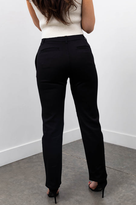 Black Straight Fit High Waisted Twill Jeans