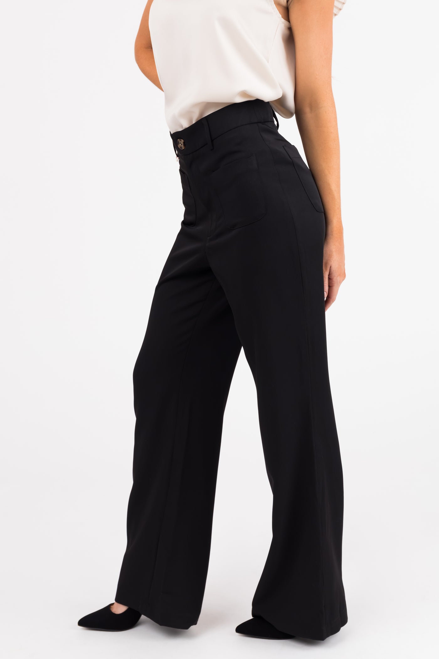 Black Straight Leg Pants with Front Pockets