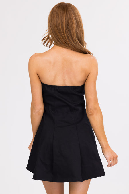 Black Strapless Flared Skirt Mini Dress