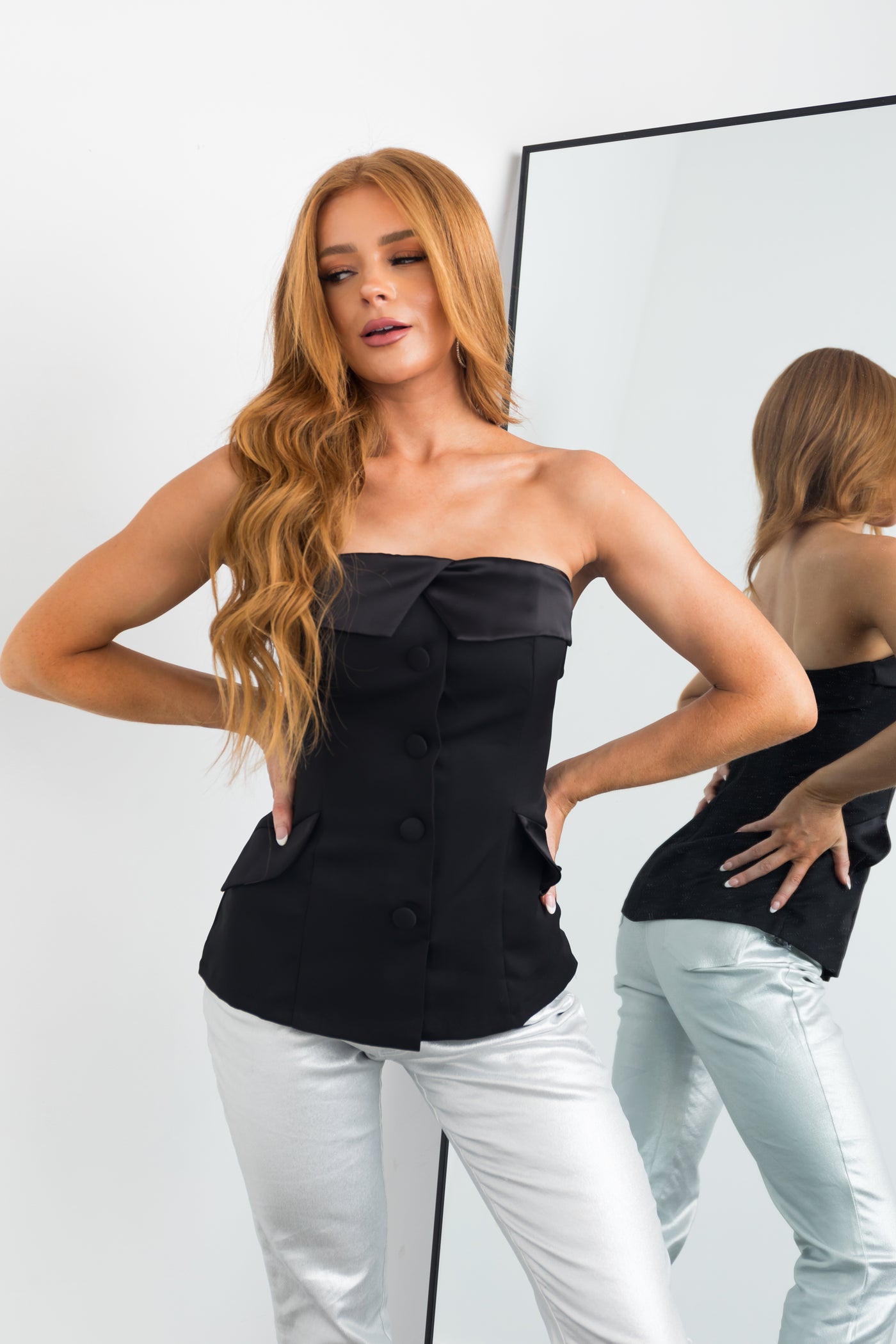 Looking So Flirty Black Notched Strapless Top