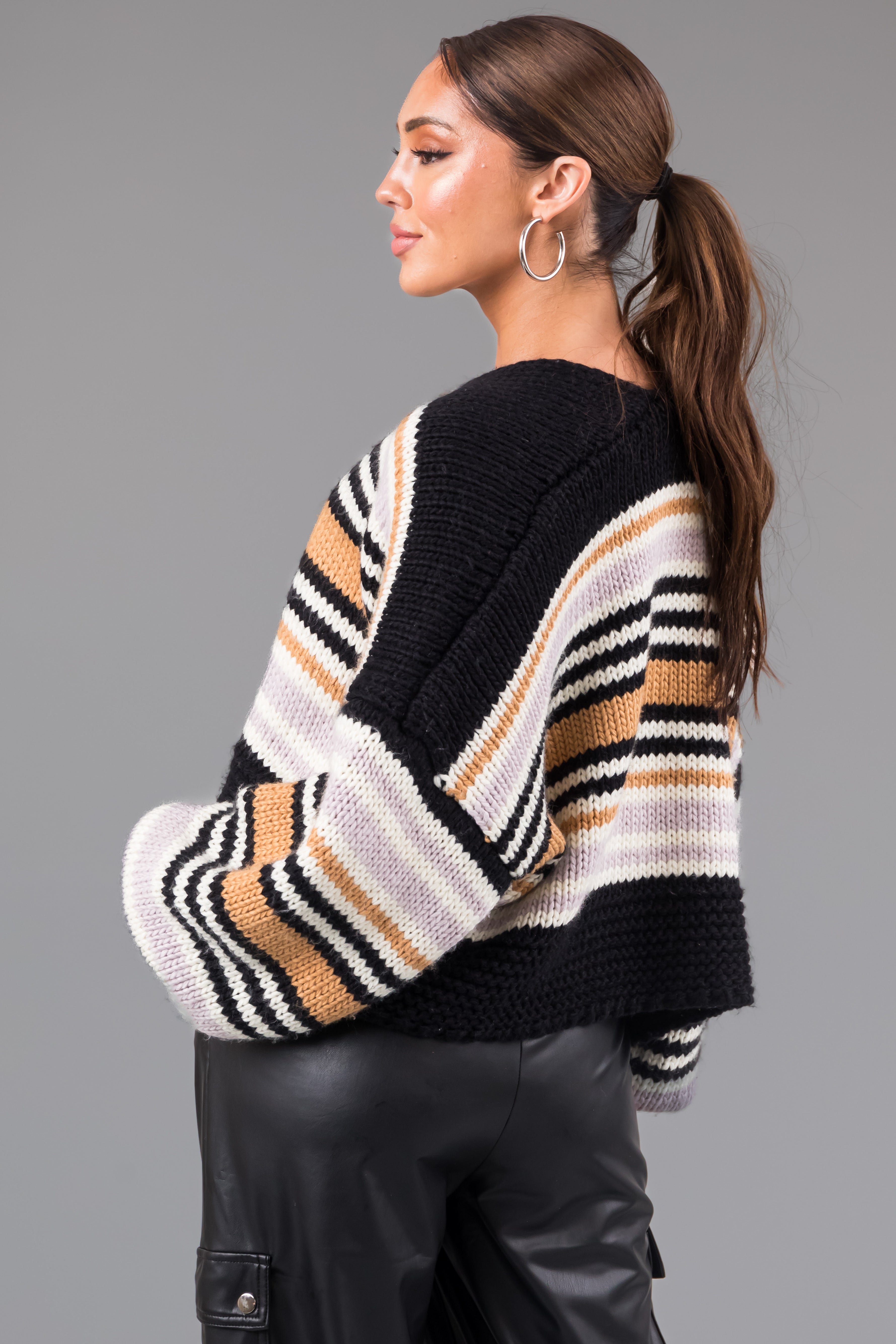 Black Striped Chunky Cropped Cardigan