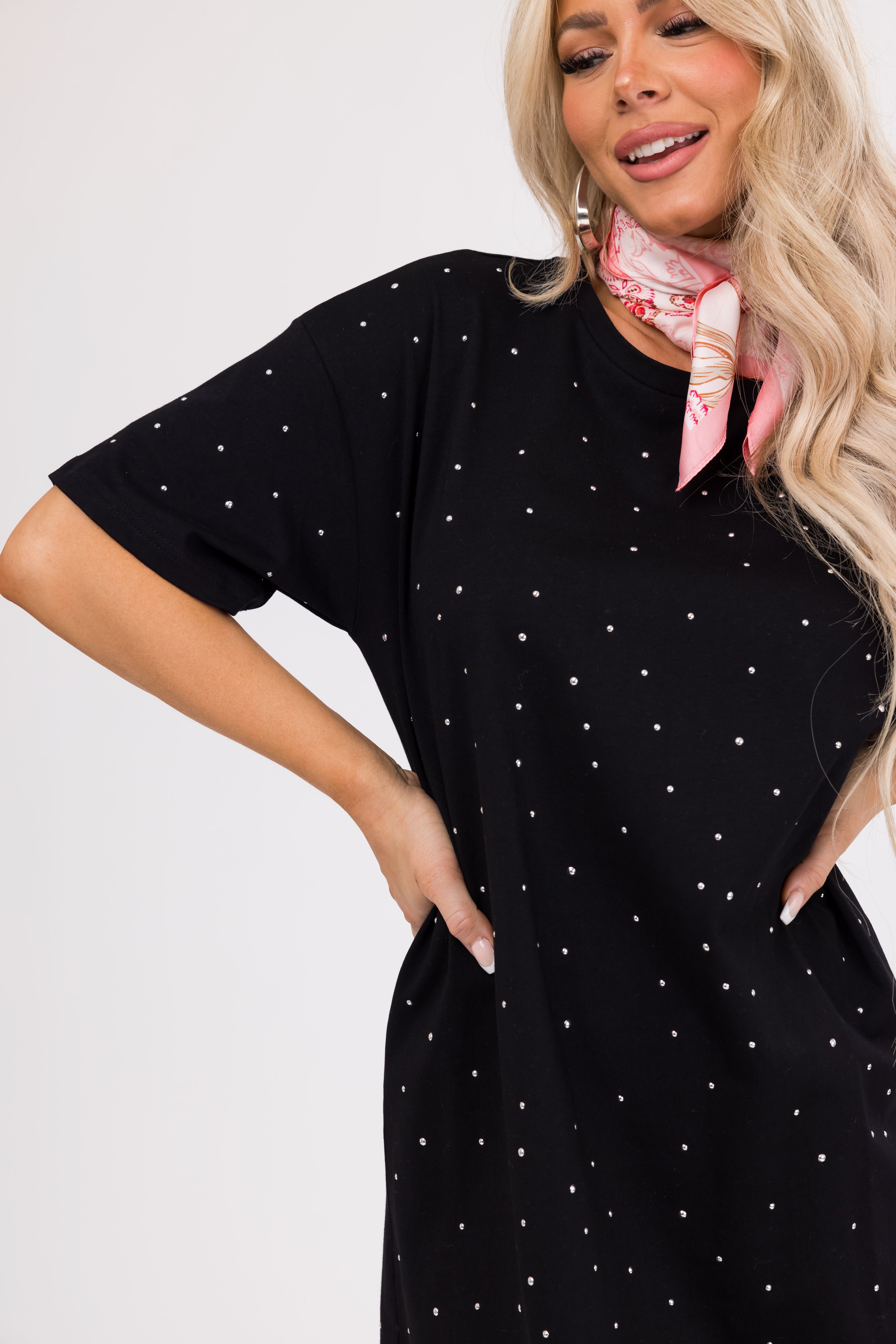 Black Studded Short Sleeve Mini Dress