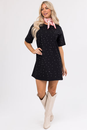 Black Studded Short Sleeve Mini Dress