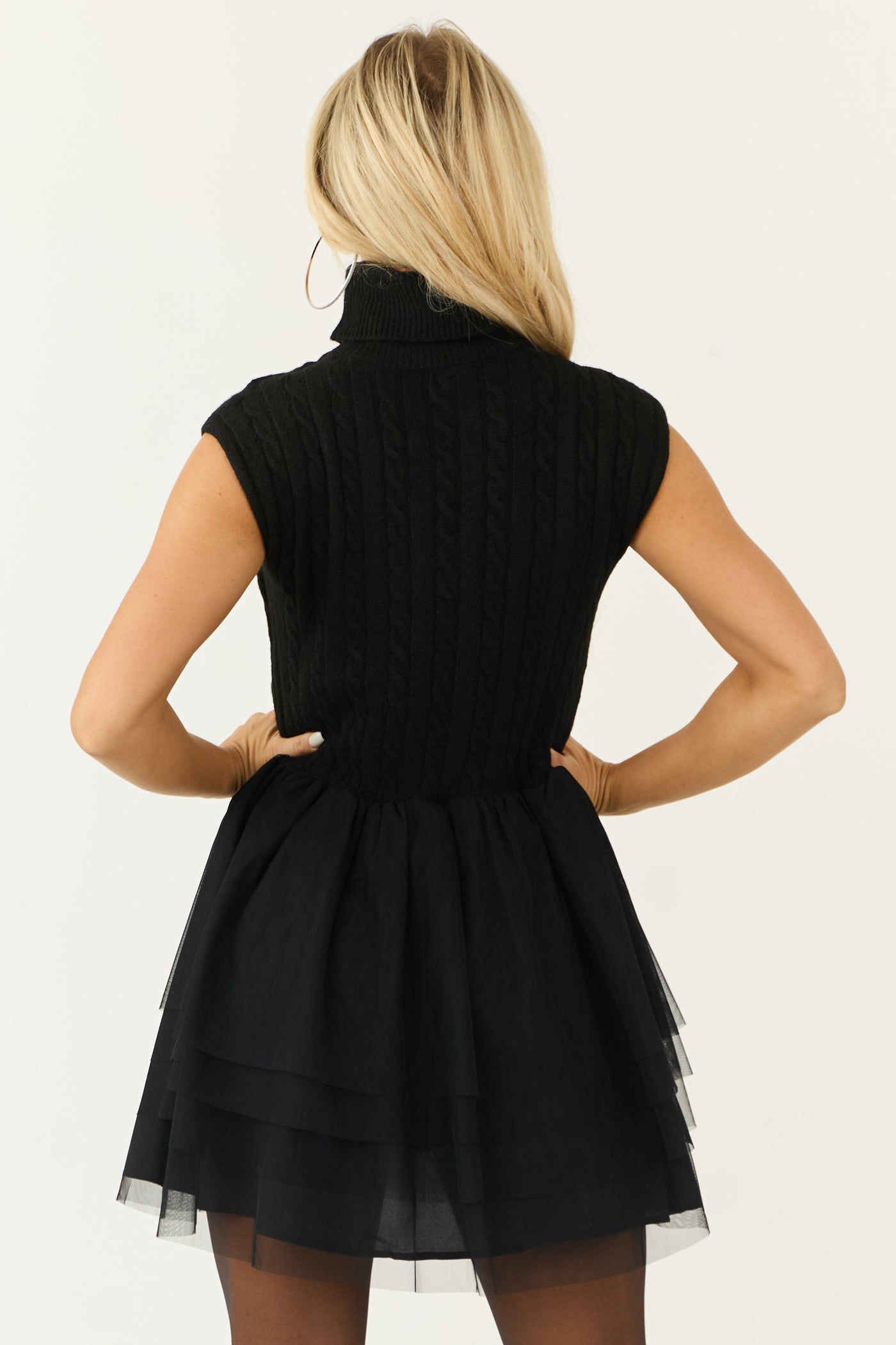 Black Sweater Bodice Ruffle Tulle Mini Dress