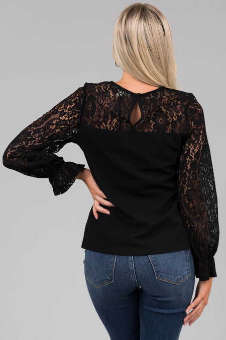 Black Sweetheart Lace Long Sleeve Top