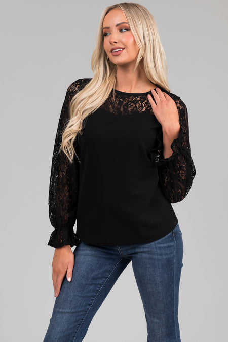 Black Sweetheart Lace Long Sleeve Top