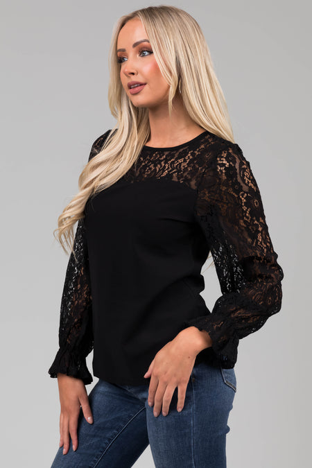 Black Sweetheart Lace Long Sleeve Top