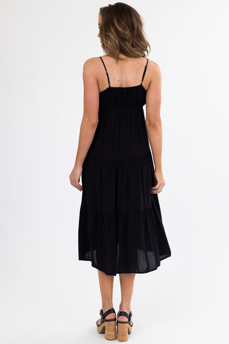 Black Sweetheart Neck Tiered Midi Dress