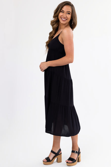 Black Sweetheart Neck Tiered Midi Dress