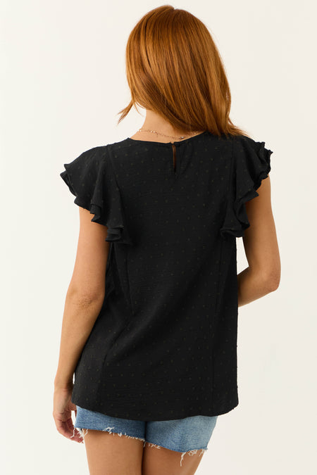 Black Swiss Dot Short Frill Sleeve Blouse