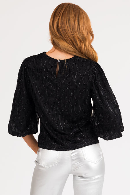 Black Textured 3/4 Sleeve Blouse