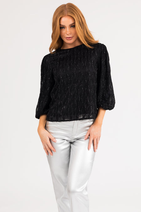 Black Textured 3/4 Sleeve Blouse