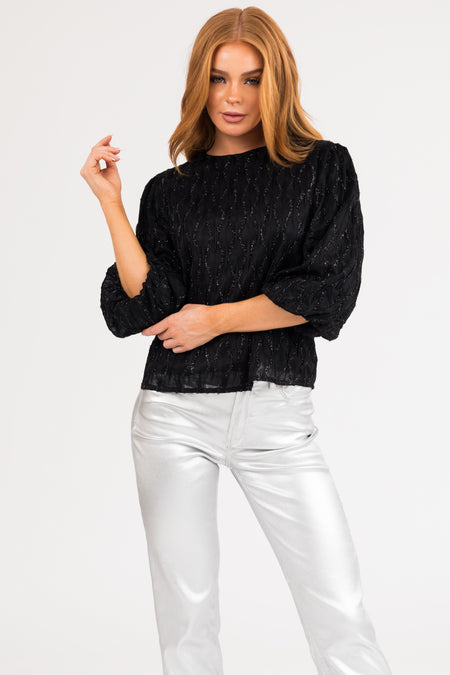 Black Textured 3/4 Sleeve Blouse