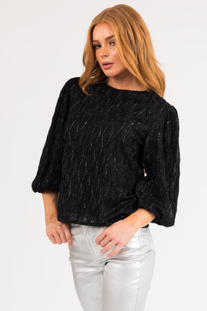 Black Textured 3/4 Sleeve Blouse