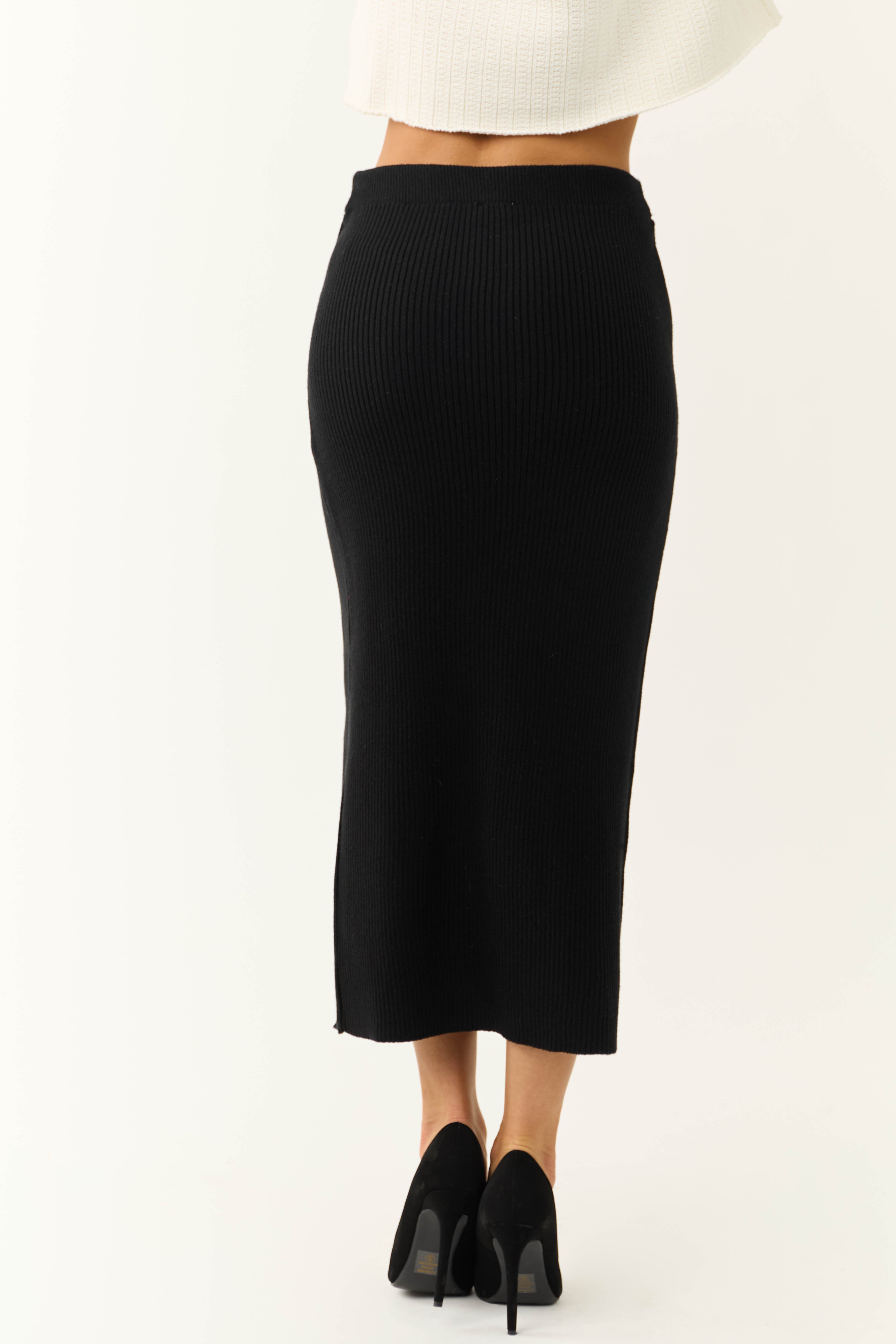 Black Ribbed Skirt / Black Knitted Skirt good / Long Boho Skirt / Long Slit Skirt / Midi Skirt