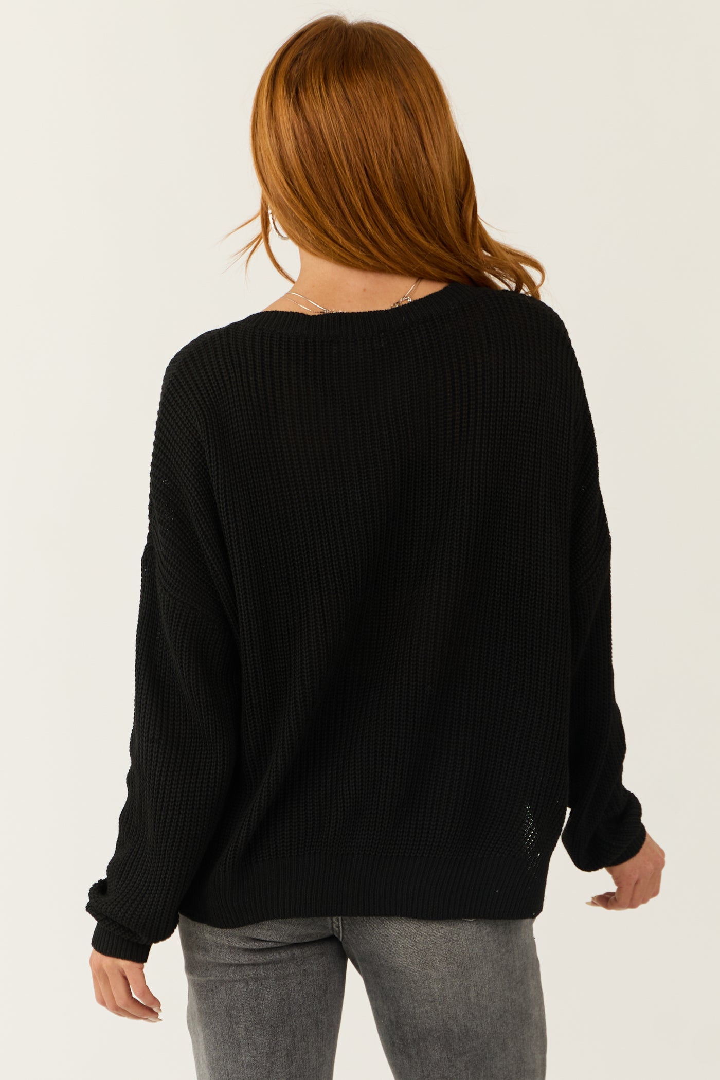 Black V Neck Chest Pocket Knit Sweater