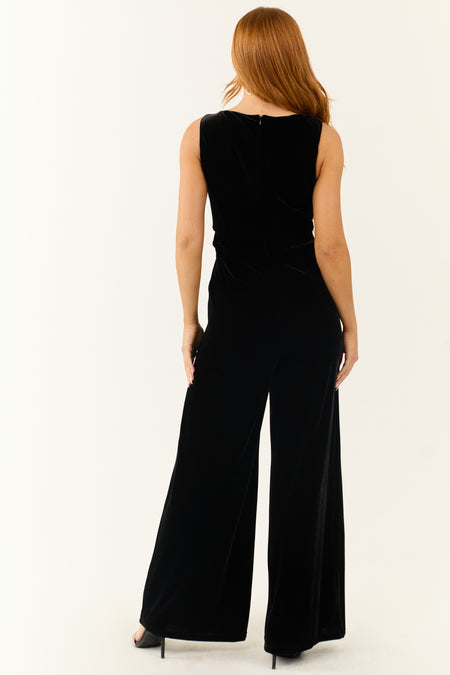 Black Velvet Sleeveless Wide Leg Jumpsuit