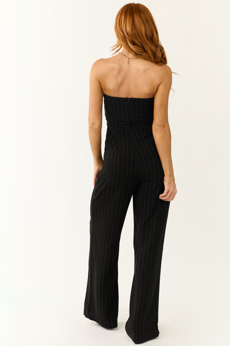 Black Vertical Pinstripe Strapless Jumpsuit