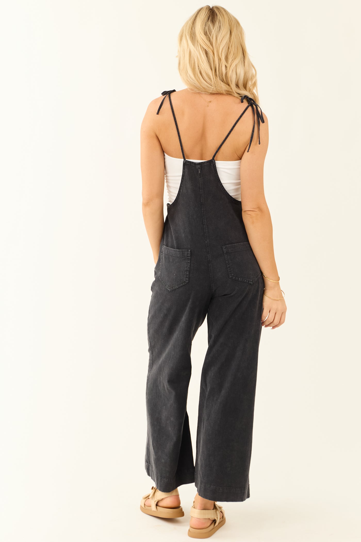 Black Washed Chambray Denim Overalls Jumpsuit