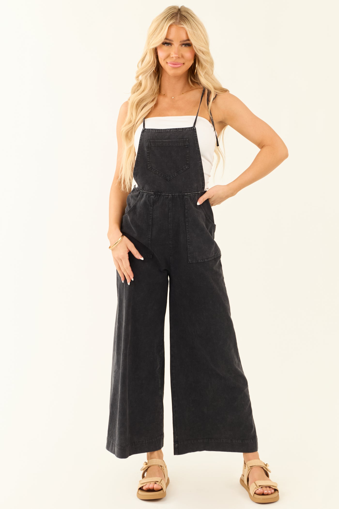 Black Washed Chambray Denim Overalls Jumpsuit