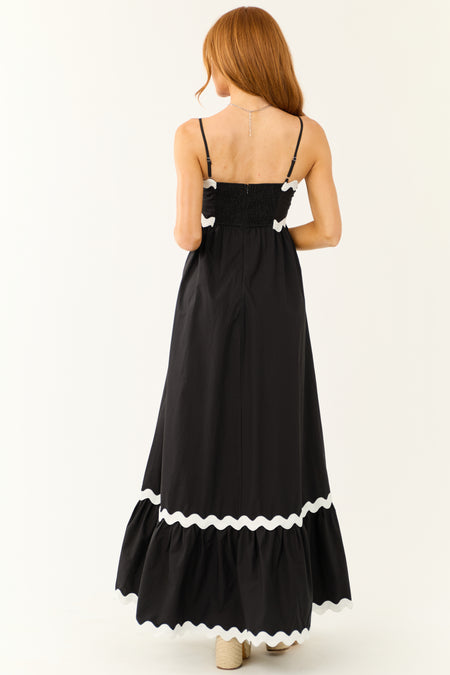 Black Wavy Contrast Trim Maxi Dress