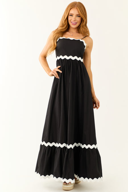 Black Wavy Contrast Trim Maxi Dress