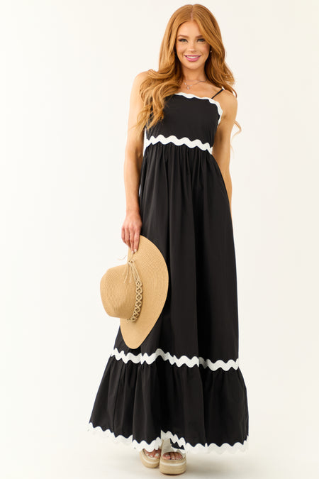 Black Wavy Contrast Trim Maxi Dress