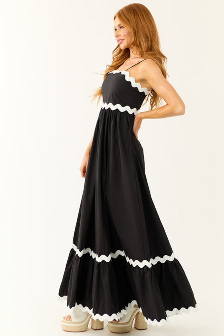 Black Wavy Contrast Trim Maxi Dress