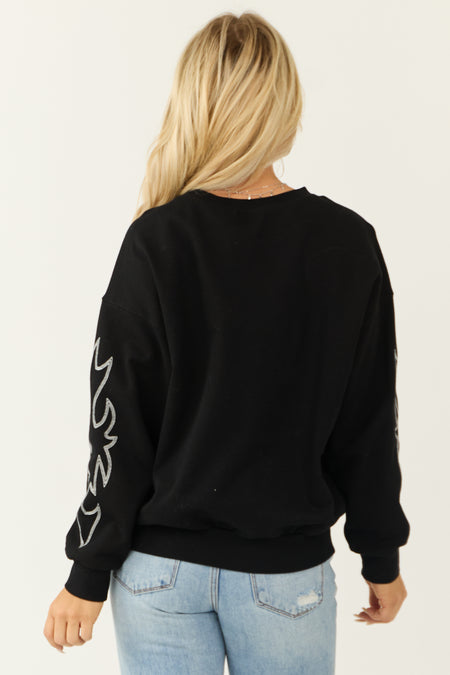 Black Western Embroidered Long Sleeve Sweater