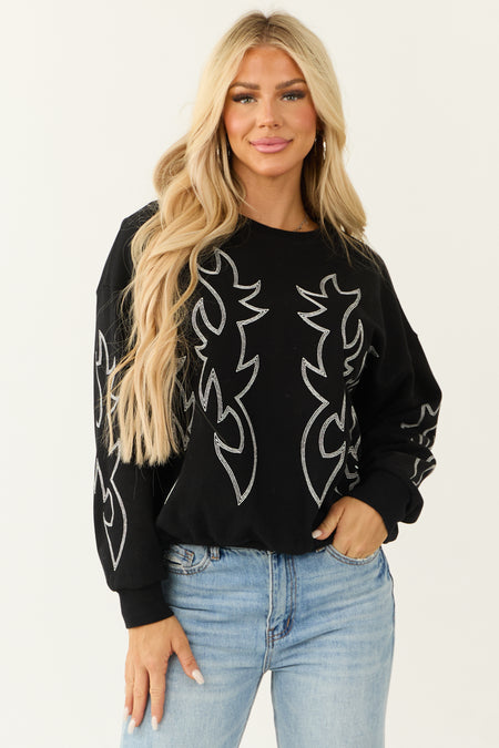 Black Western Embroidered Long Sleeve Sweater