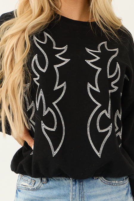 Black Western Embroidered Long Sleeve Sweater