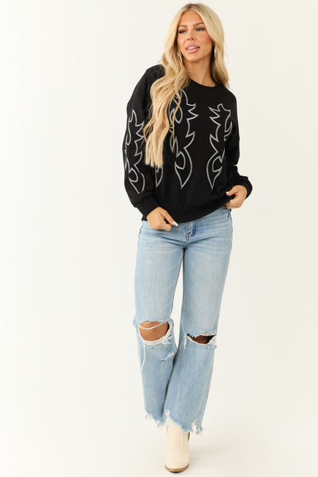 Black Western Embroidered Long Sleeve Sweater