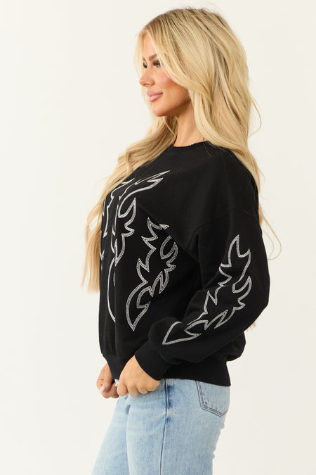 Black Western Embroidered Long Sleeve Sweater