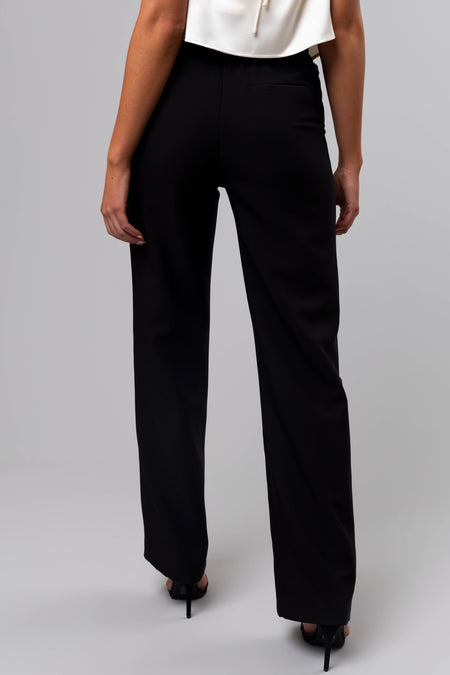 Black Wide Leg Elastic Waist Woven Pants