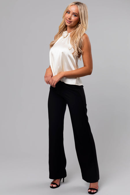 Black Wide Leg Elastic Waist Woven Pants