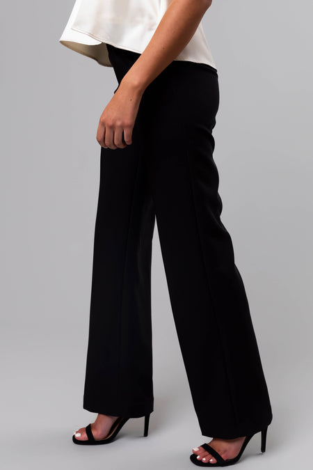 Black Wide Leg Elastic Waist Woven Pants