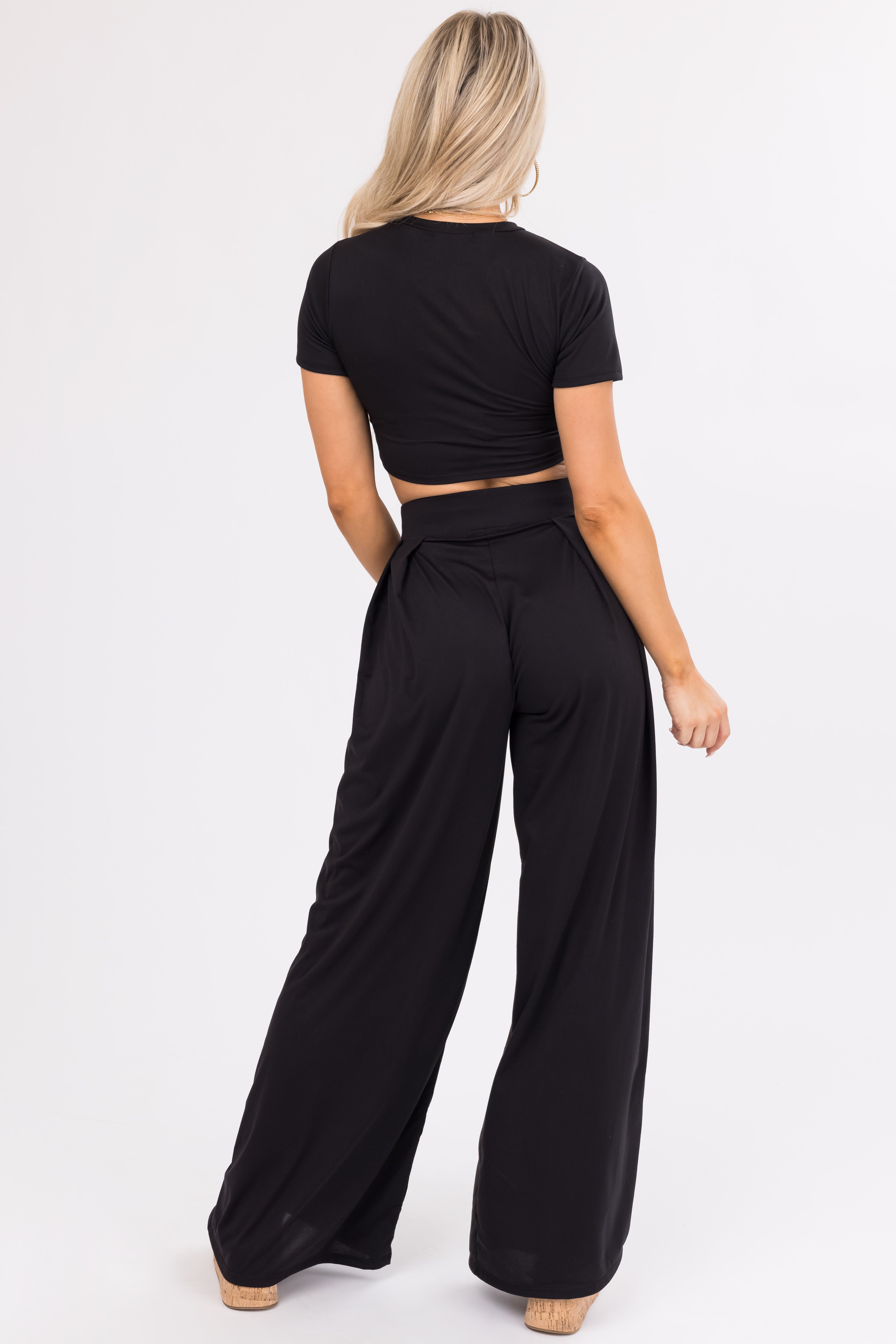 Black Wide Leg Pants with Crop Top Set