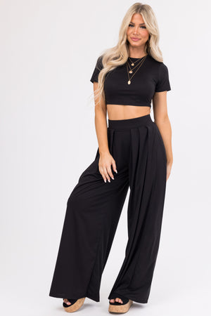 Black Wide Leg Pants with Crop Top Set