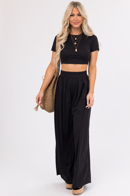 Black Wide Leg Pants with Crop Top Set