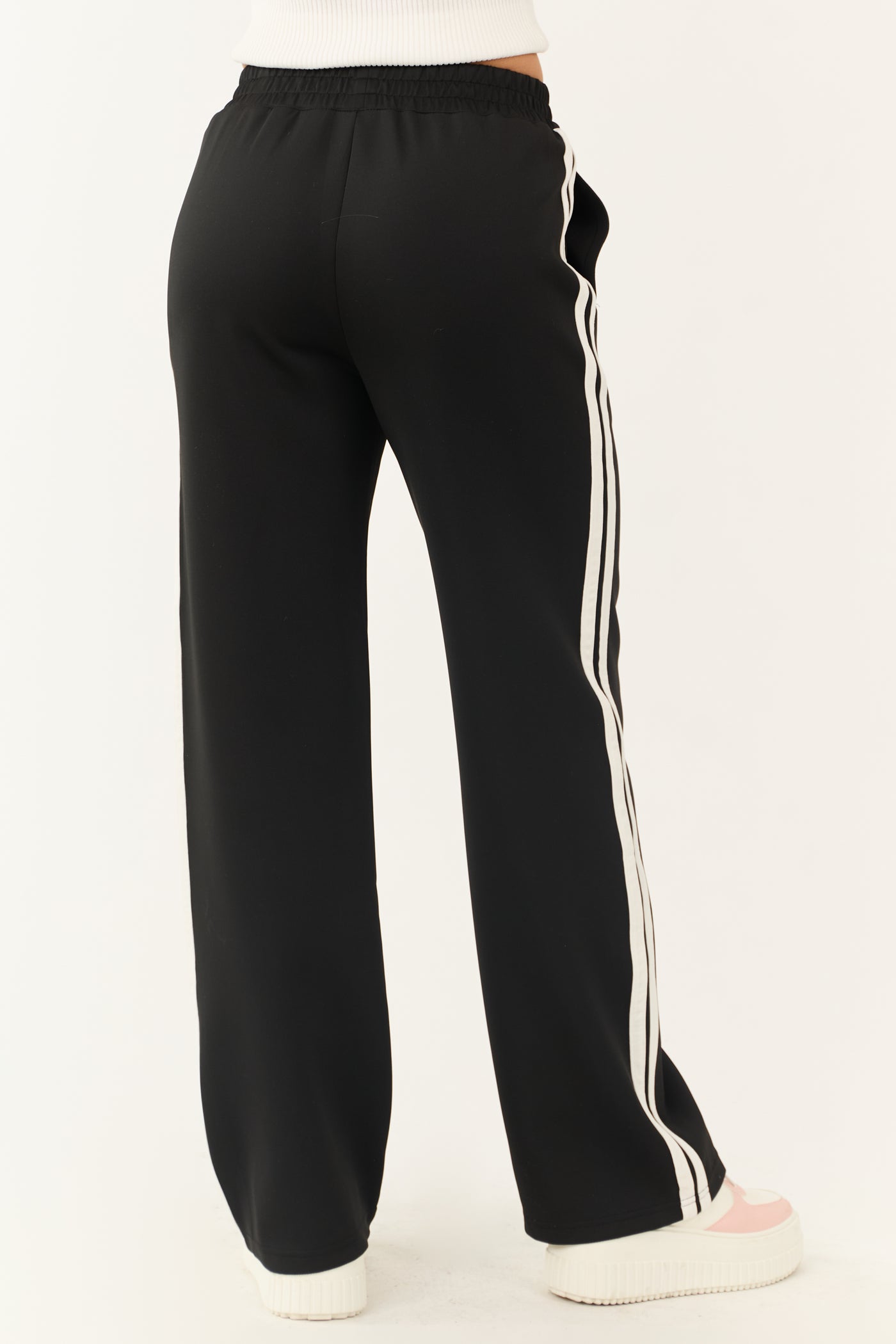 Black Wide Leg Side Stripe Detail Track Pants