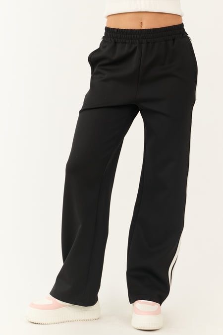 Black Wide Leg Side Stripe Detail Track Pants