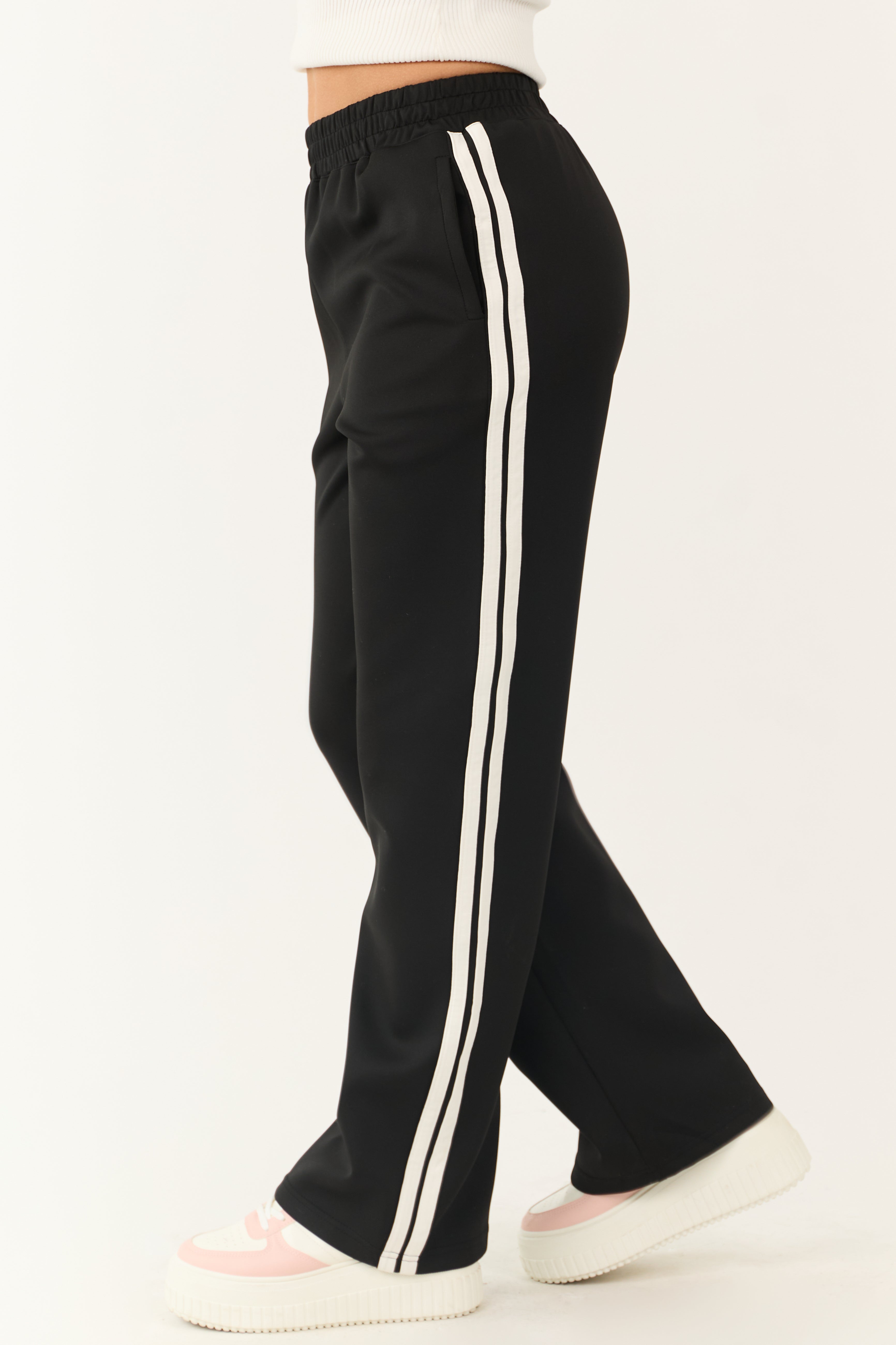 Black Wide Leg Side Stripe Detail Track Pants