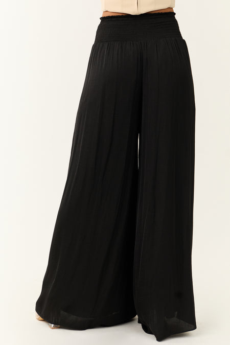 Black Wide Leg Smocked High Rise Pants