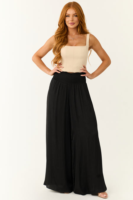 Black Wide Leg Smocked High Rise Pants