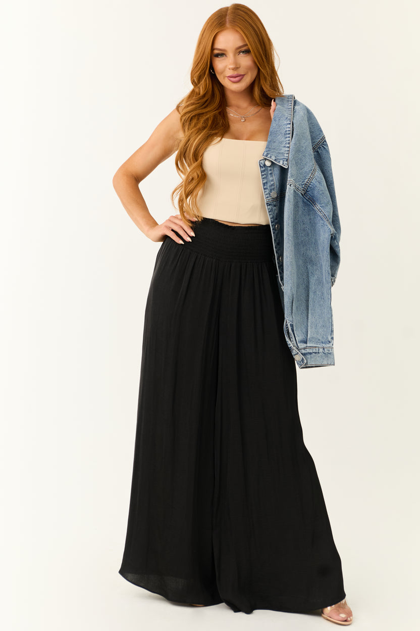 Black Wide Leg Smocked High Rise Pants